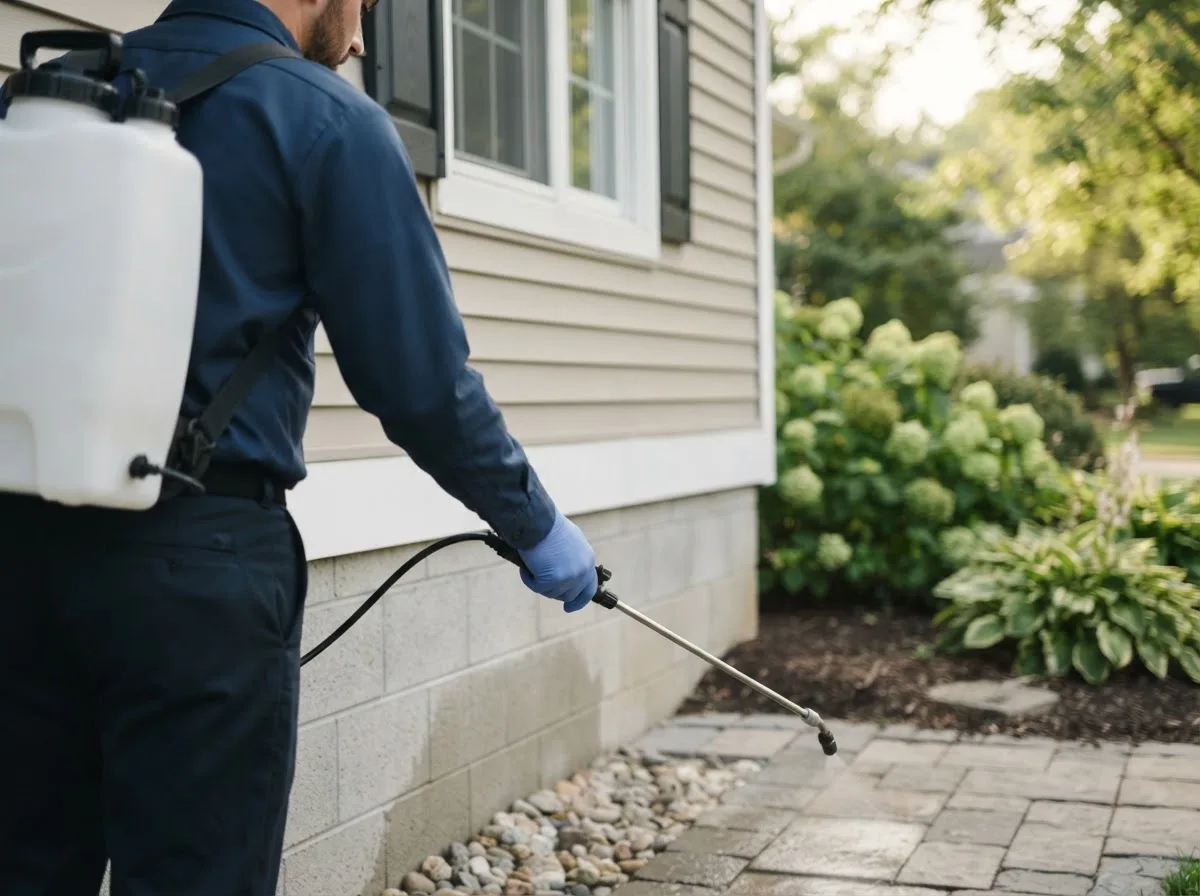 Pest control technician inspecting a home in Falkner, MS